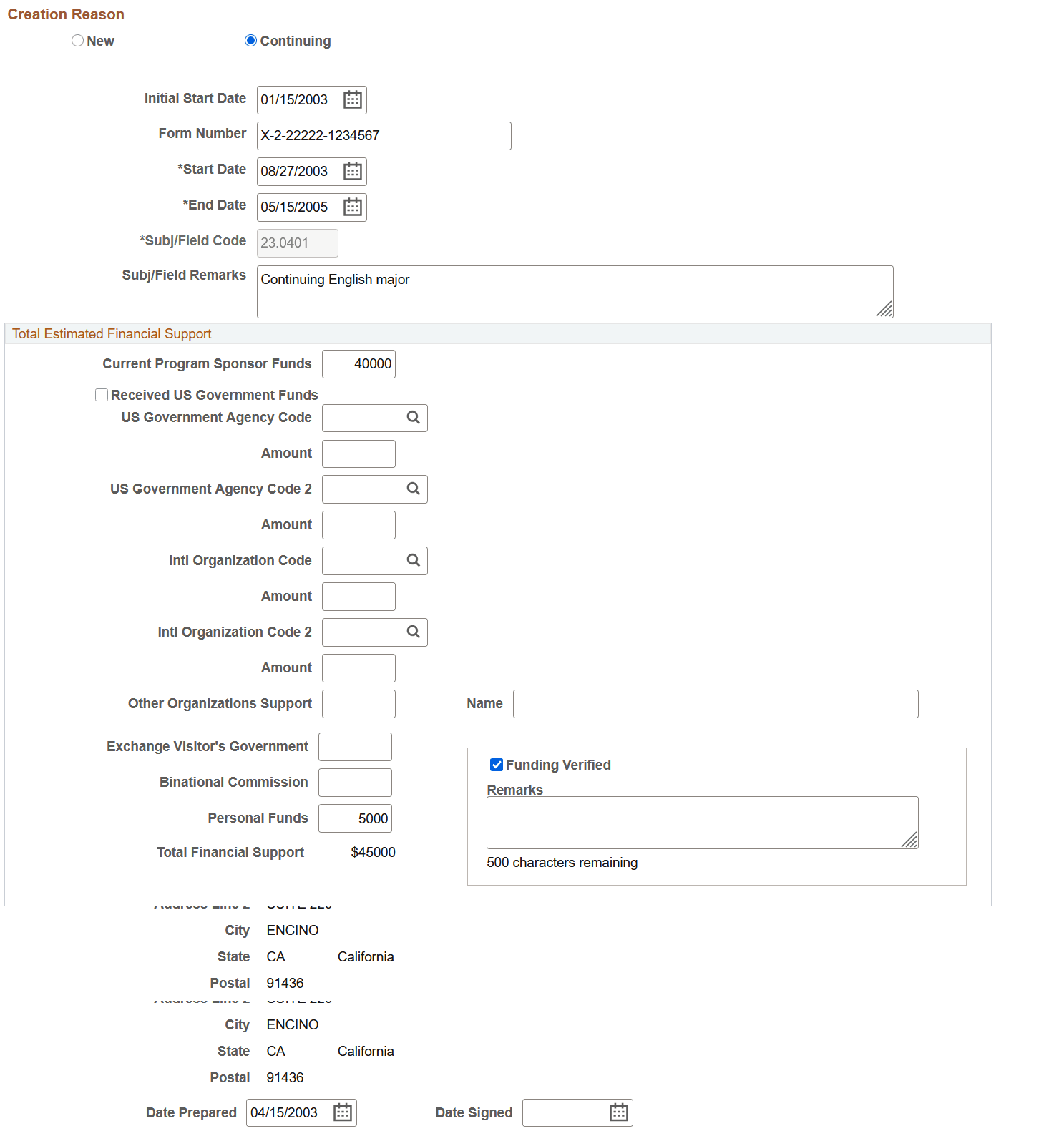 DS-2019 (Certificate of Eligibility for Exchange Visitor (J-1) Status) Form page (3 of 4)