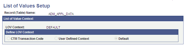 List of Values Setup page (1 of 2)