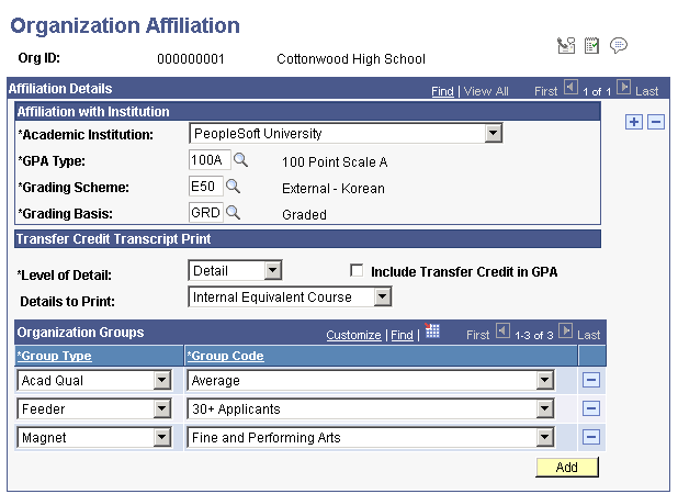 Organization Affiliation page