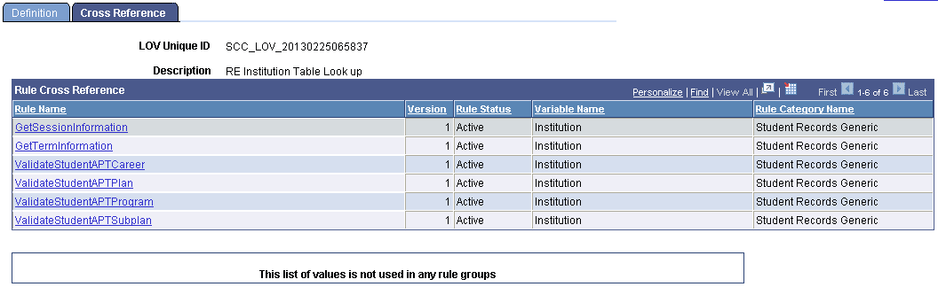 Define List of Values Cross Reference