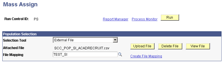 Example of the Population Selection group box with the External File tool selected