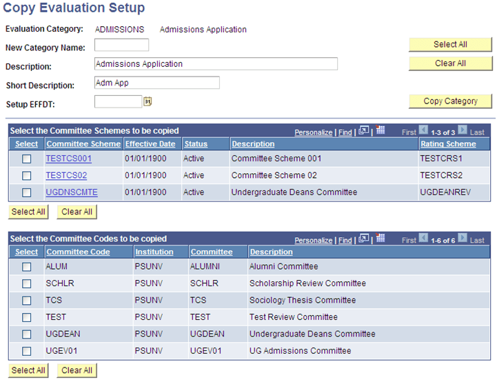 Copy Evaluation Setup page (1 of 4)