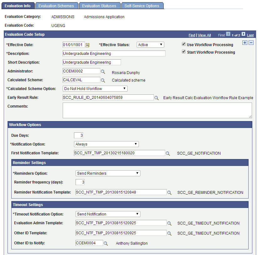 Evaluation Info page (1 of 2)