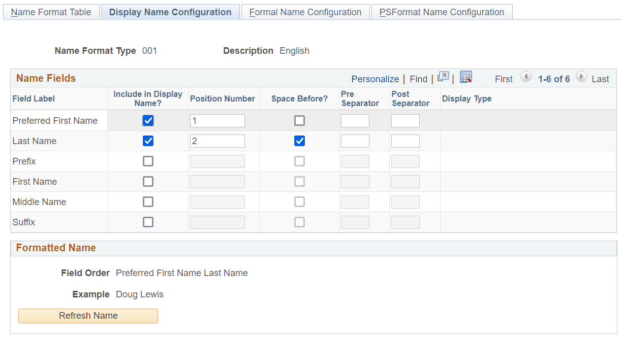 Display Name Configuration page