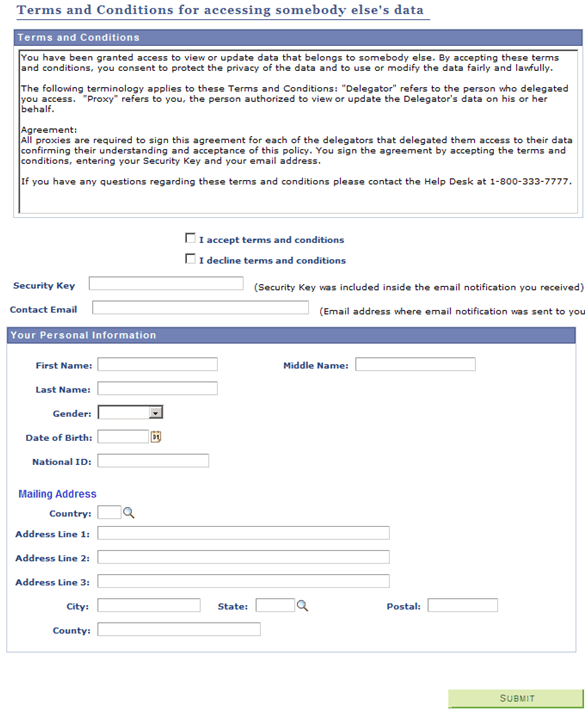 Proxy Terms and Conditions Page