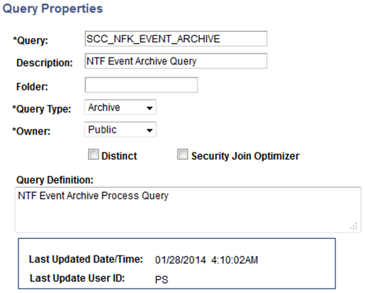 Query Properties page