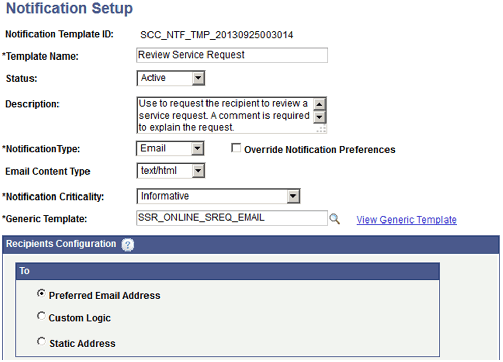 Notification Setup Page