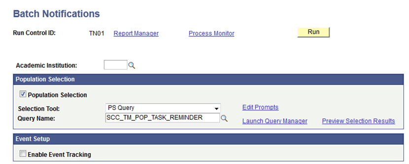 Example of Notifications Framework Batch Notifications page (1 of 2)