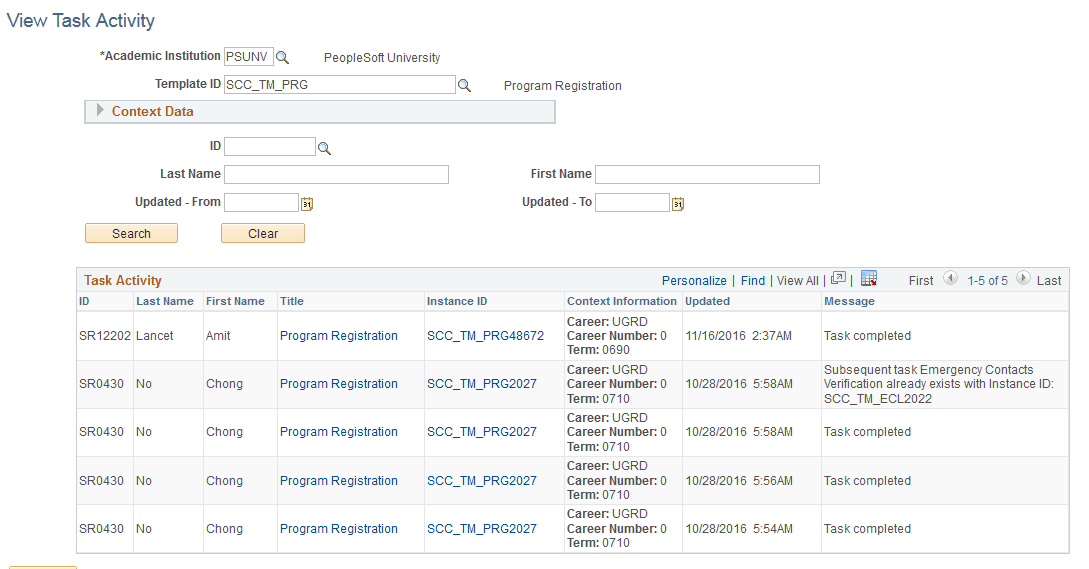 View Task Activity page