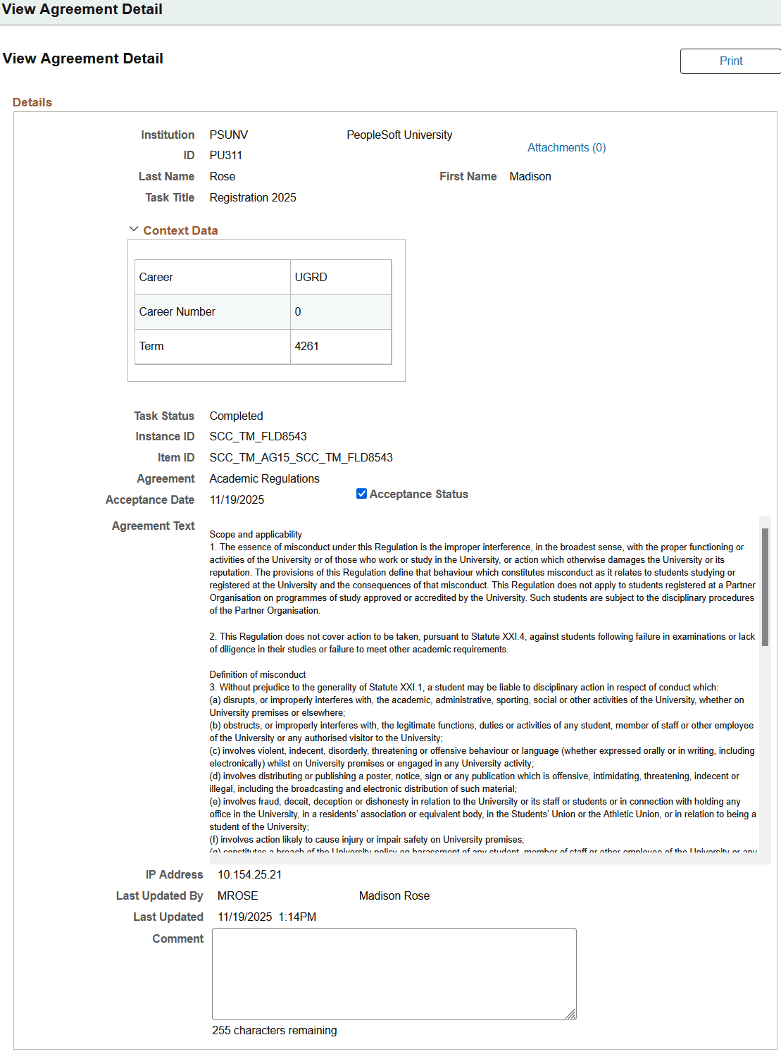 View Agreement Detail page