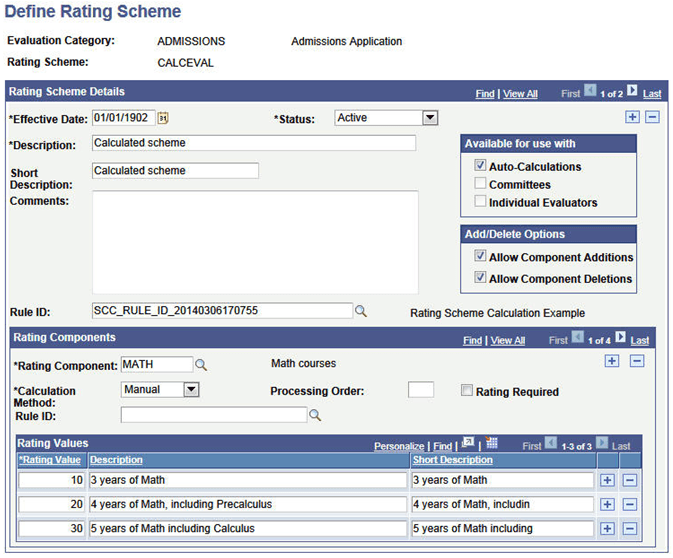 Define Rating Scheme page: Rules Engine integration example (scenario variation)