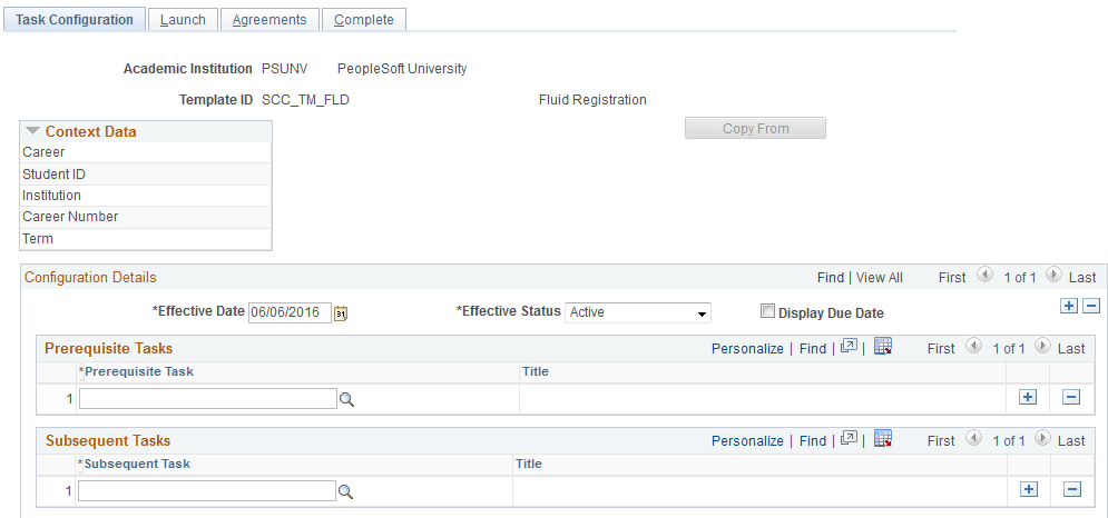 Task Configuration page (1 of 2)