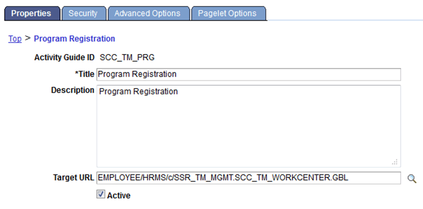 Activity Guide Template - Properties page