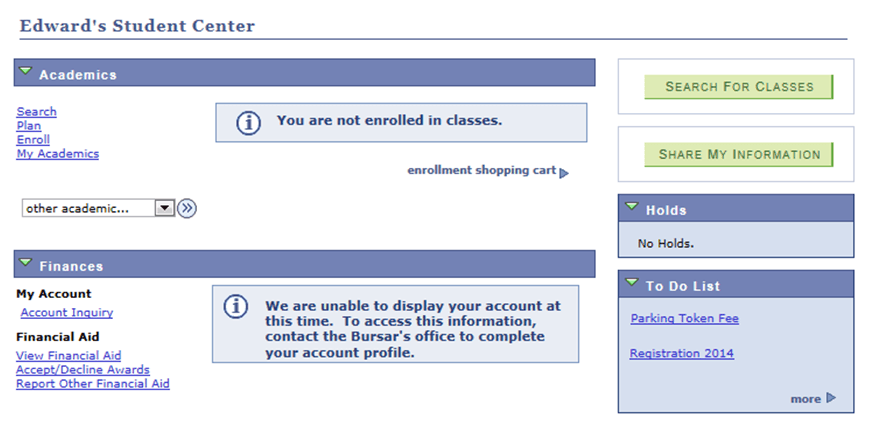 Example of a To Do List in Student Center