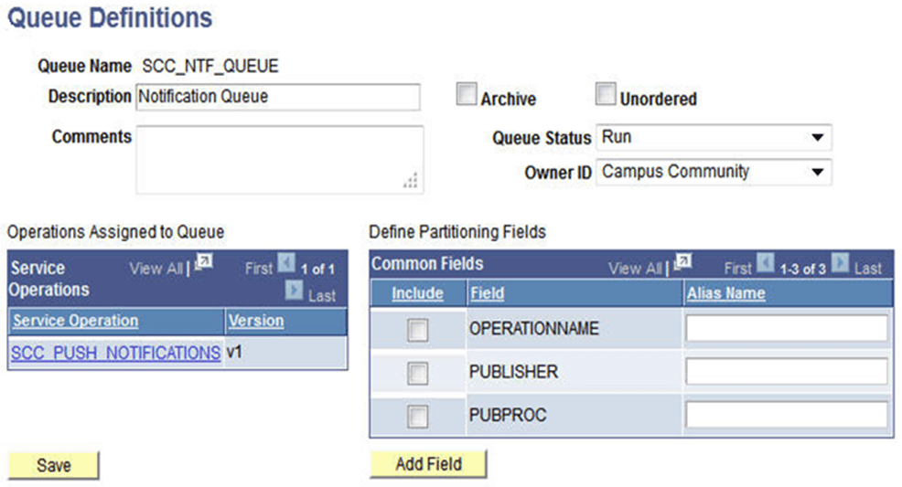 Queue Definitions Page
