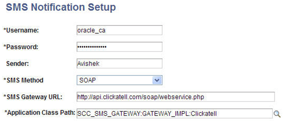 SMS Notification Setup Page