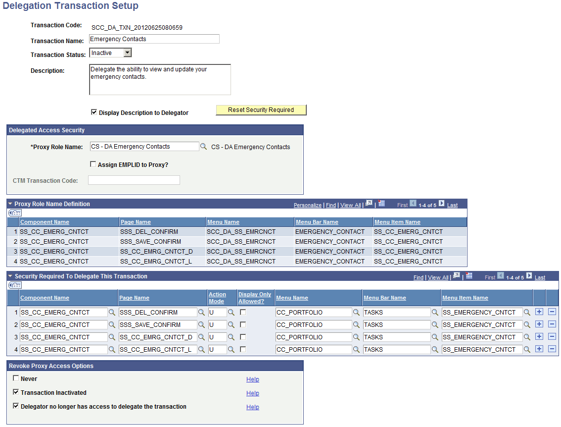 Delegation Transaction Setup page