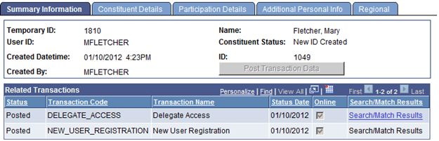 Constituent Staging component where an EMPLID is created