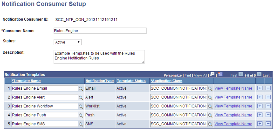 Notification Consumer Setup Page for Rules Engine Example