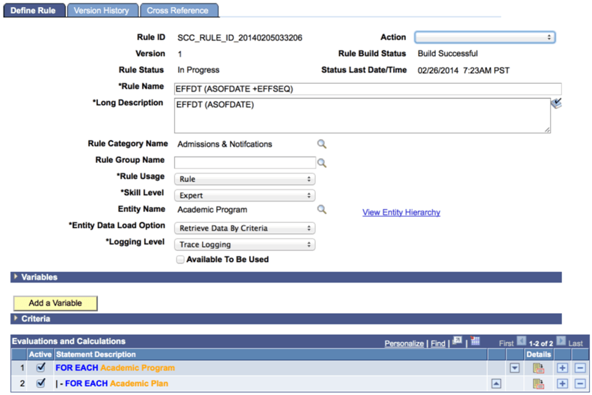 Example of Define Rule Page Using a LOV from Field Record Prompts