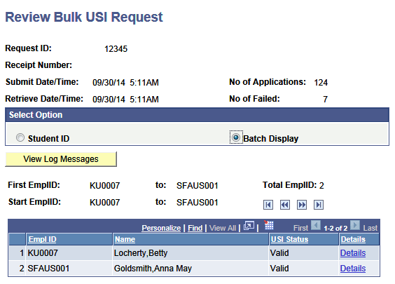 Review Bulk USI Process page
