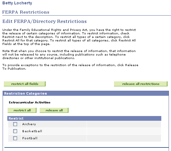 FERPA (Family Educational Rights and Privacy Act) Restrictions page