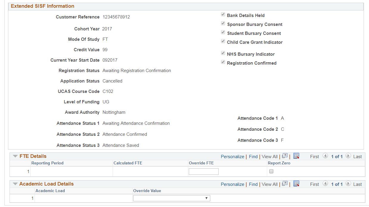 ACR (Attendance Confirmation Report)/SISF (Student Information Service File) page (2 of 2)