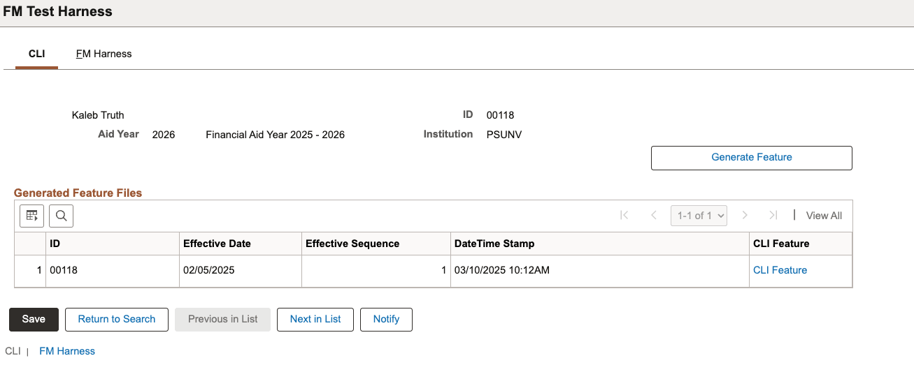 FM Test Harness - CLI page