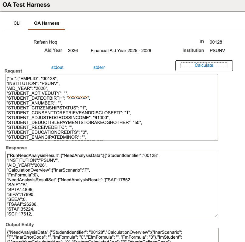 Outside Application (OA) Harness page
