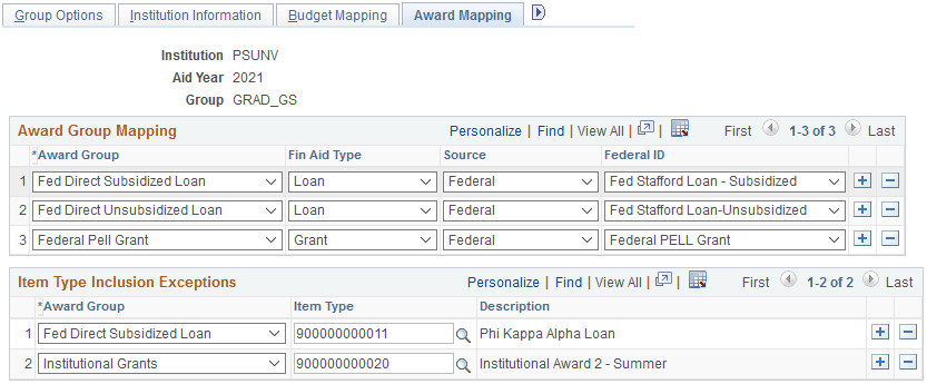 Award Mapping page