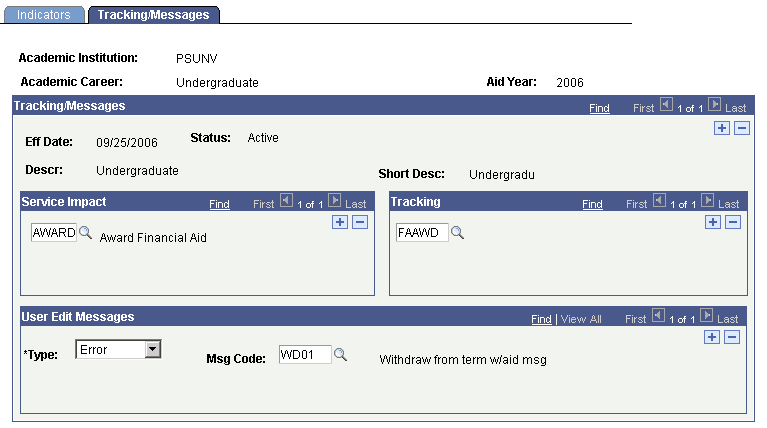 Tracking/Messages page