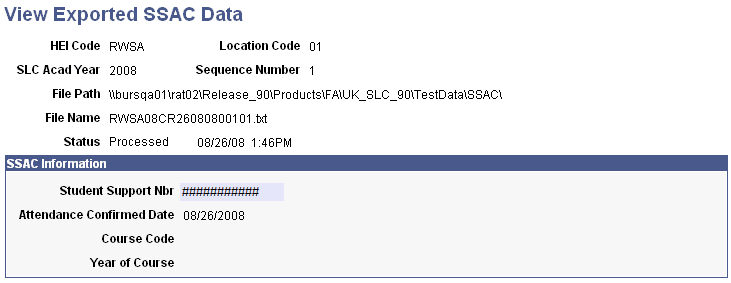 View Exported SSAC (Student Support Attendance Confirmation) Data page