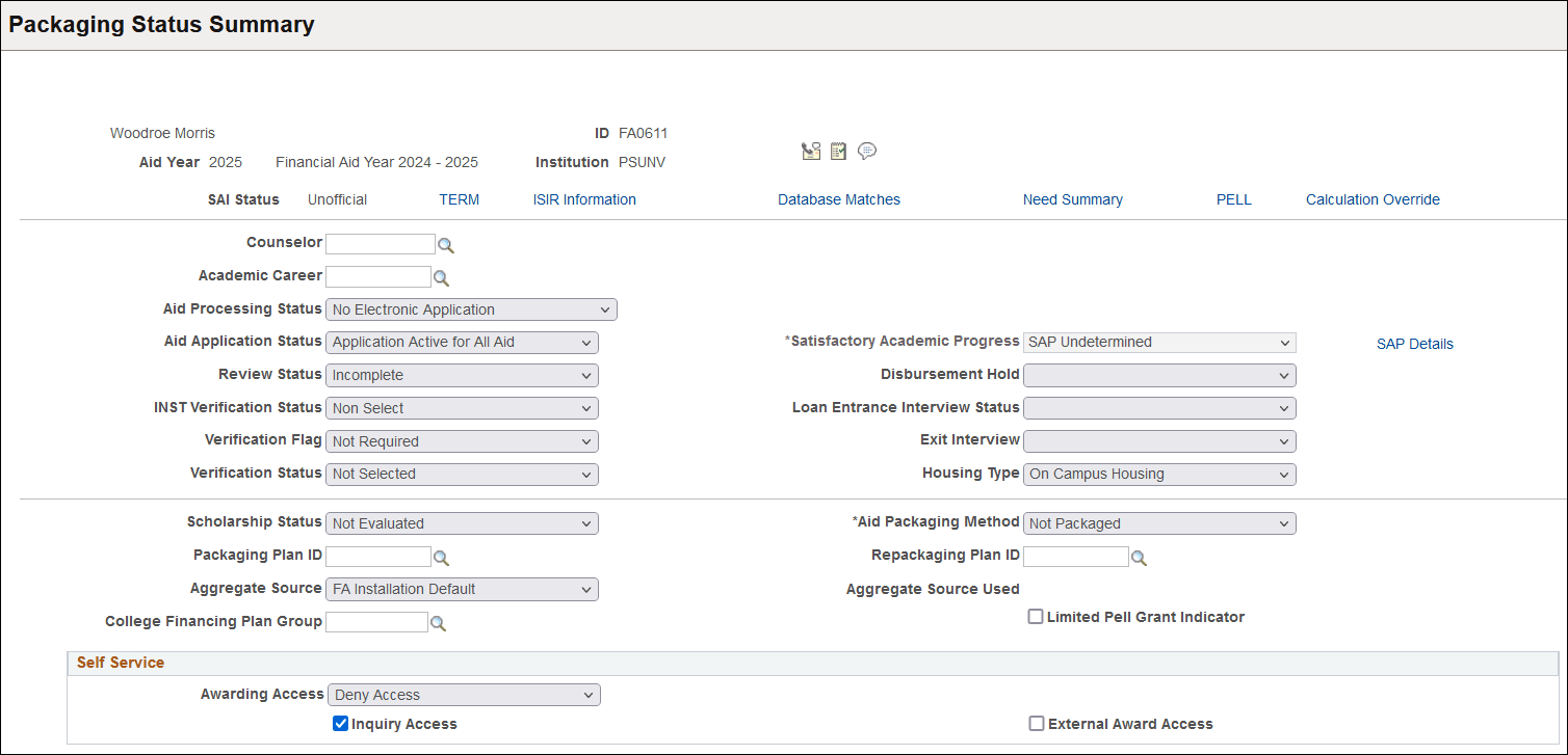 Packaging Status Summary page