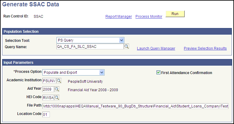 Generate SSAC (Student Support Attendance Confirmation) Data page