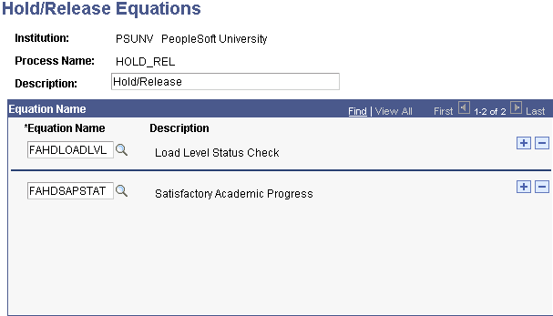 Hold/Release Equations page