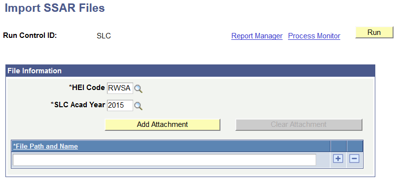 Import SSAR (Student Support Attendance Request) Files page