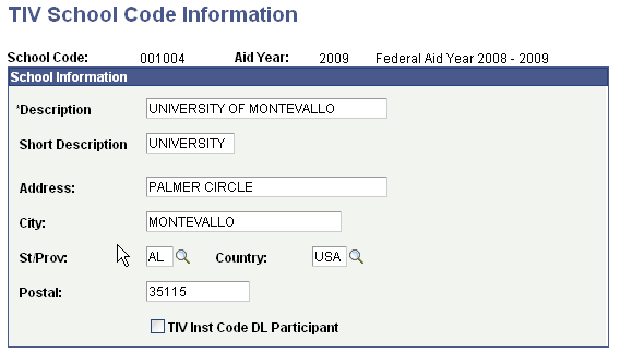 TIV (title four) School Code Information page