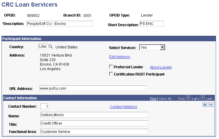 CRC (Common Record CommonLine) Loan Servicers page