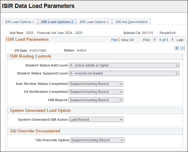 ISIR (Institutional Student Information Record) Load Options 2 page
