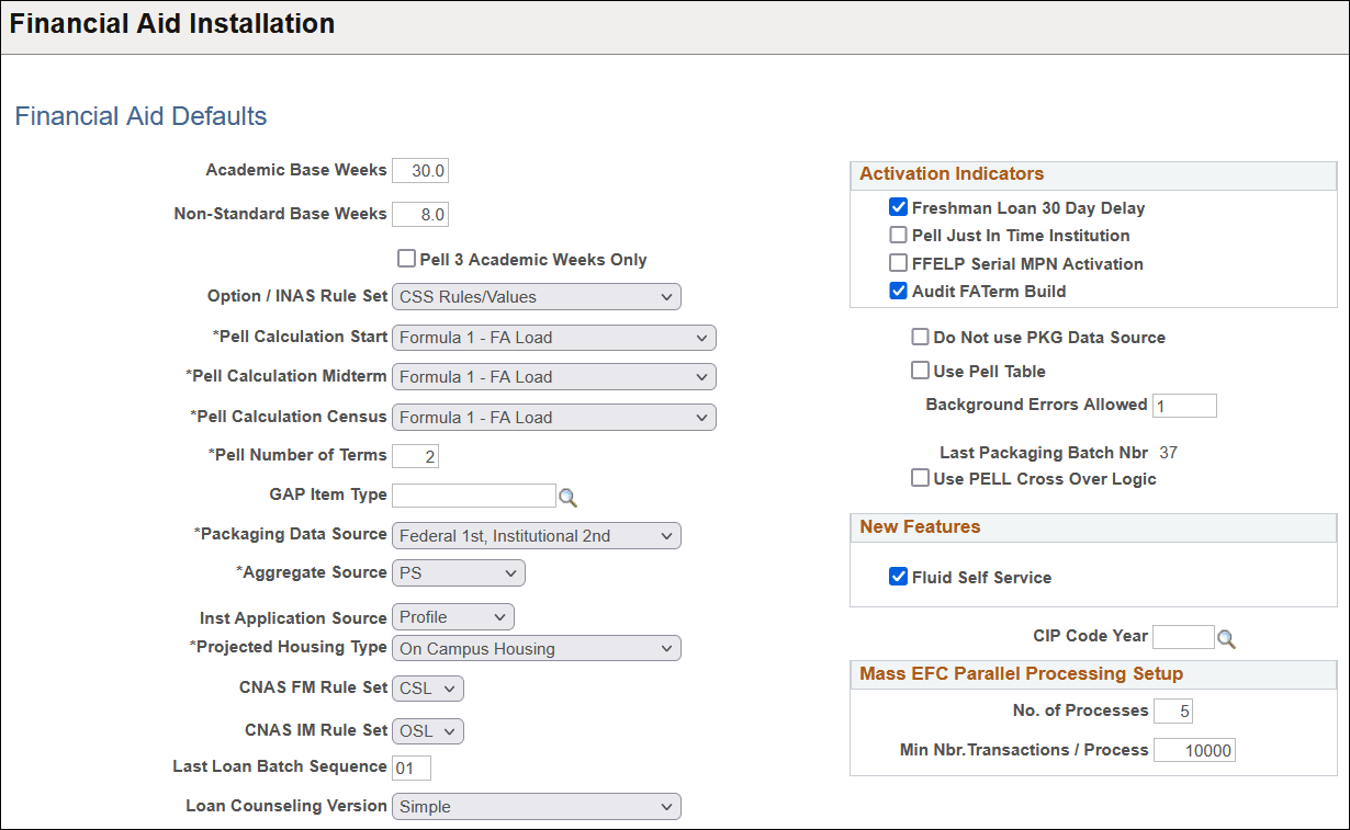 Financial Aid Defaults page