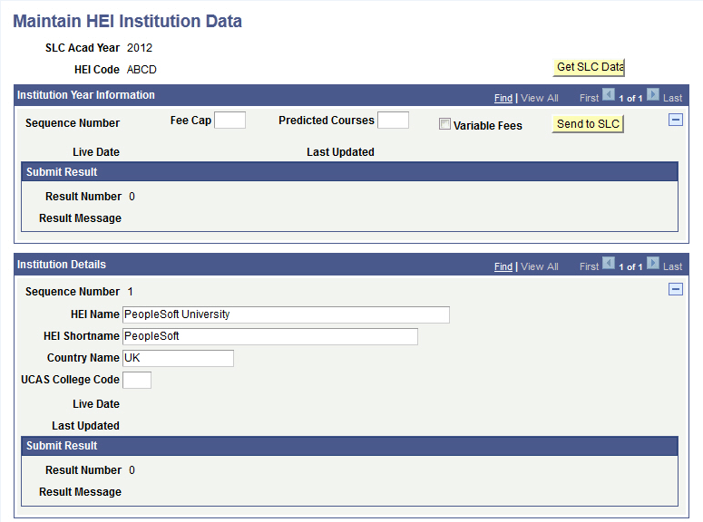 Maintain HEI (higher education institution) Institution Data page