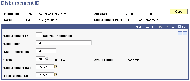 Disbursement ID page