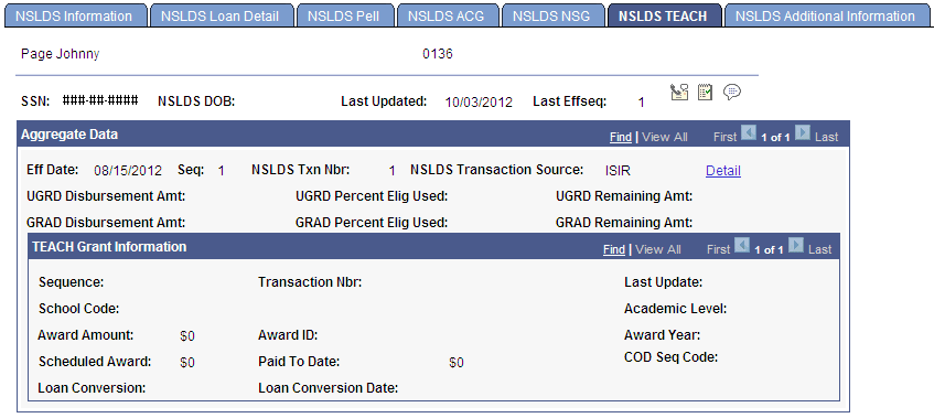 NSLDS (National Student Loan Data System) TEACH (Teacher Education Assistance for College and Higher Education Grant) page