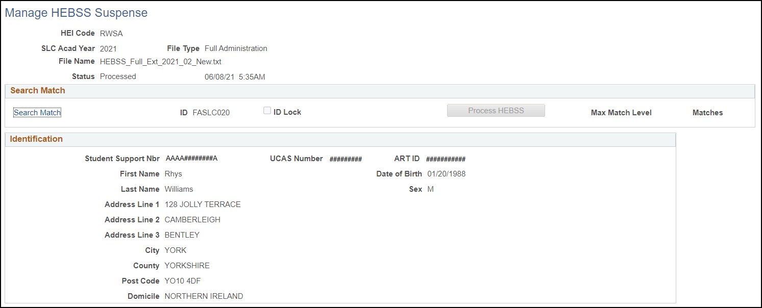 Manage HEBSS (Higher Education Bursary and Scholarship Scheme) Suspense page (1 of 2)