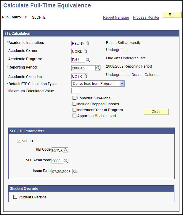 Calculate Full-Time Equivalence page