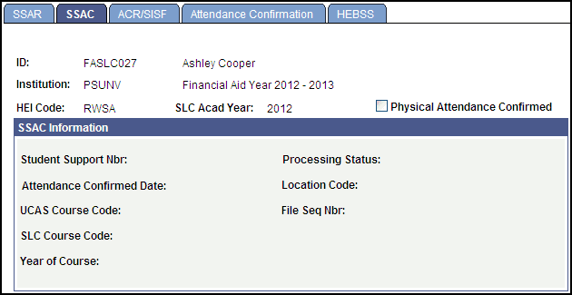 SSAC (Student Support Attendance Confirmation) page