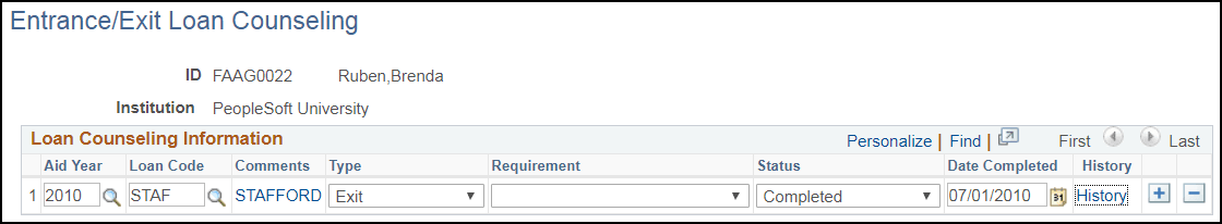 Entrance/Exit Loan Counseling page