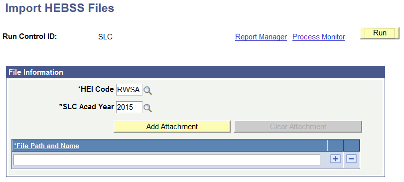 Import HEBSS (Higher Education Bursary and Scholarship Scheme) Files page