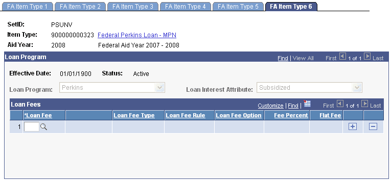 FA (financial aid) Item Type 6 page