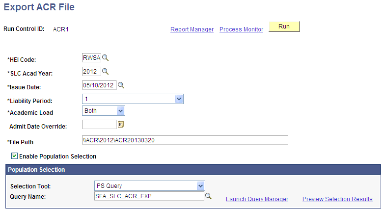 Export ACR (Attendance Confirmation Report) File page